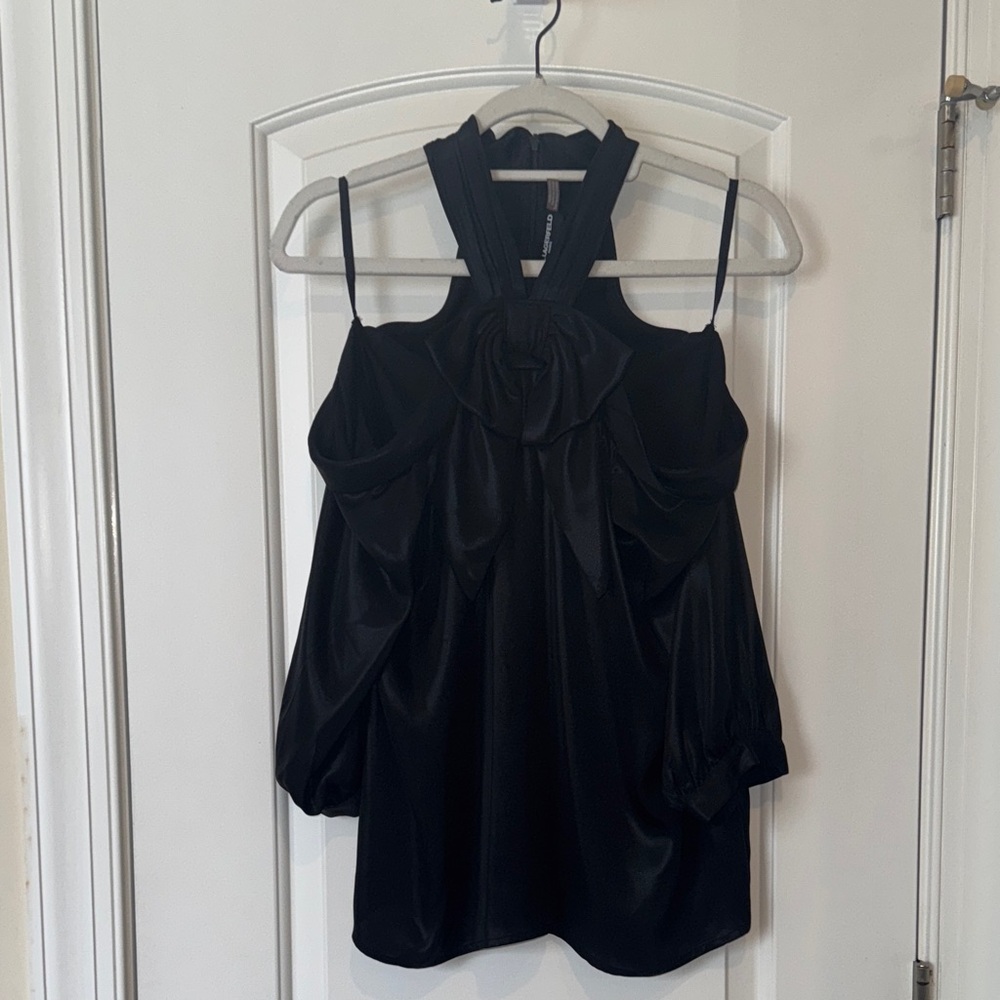 Karl Lagerfeld Black with Bow Detail Cold Shoulder Blouse